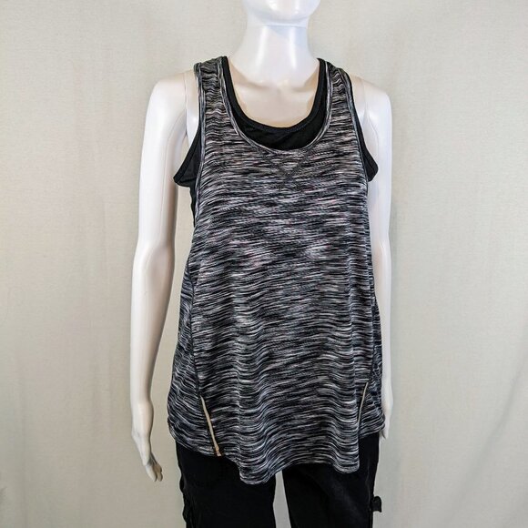 Tangerine Double Layer Athletic Workout Exercise Black Striped Tank Top Small - Picture 1 of 4